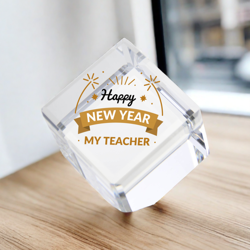 Cube Shape Crystal End-of-year Teacher Gifts with Custom Appreciation message etched