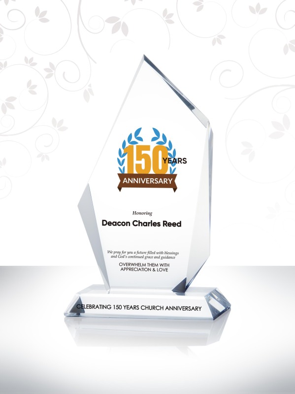 Creative Church 150th Anniversary Gift Plaque of Appreciation Engraved Crystal Awards for Pastors' Recognition