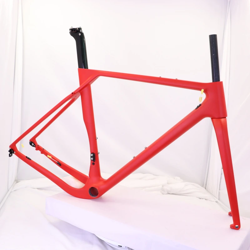 Red Color Disc Brake Carbon Gravel Bike Frame