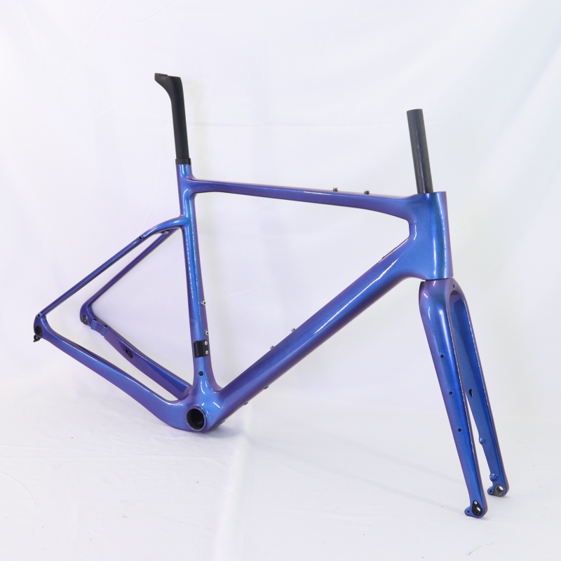 GF-002 Blue Chameleon Paint Gravel Bike Frame hidden cables