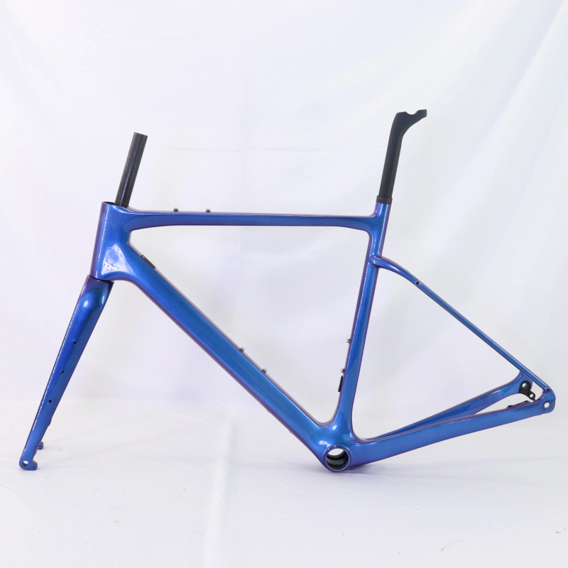 GF-002 Blue Chameleon Paint Gravel Bike Frame hidden cables