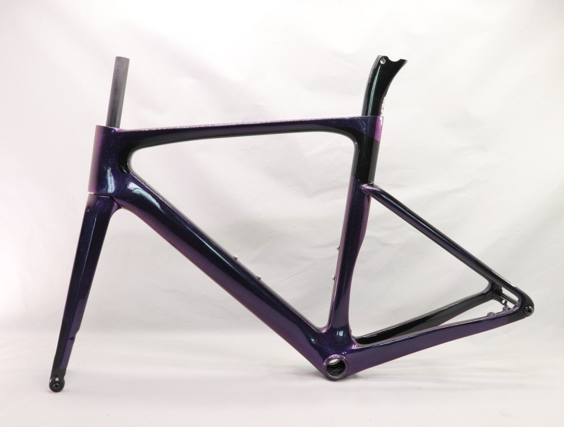 VB-R-099 Custom Paint Aero Road Carbon Bike Frame Black &amp; Chameleon Glossy