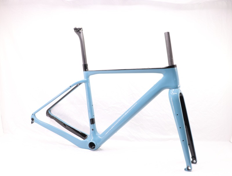 GF-002 Carbon Gravel Bike Frame Light Blue Glossy Finish