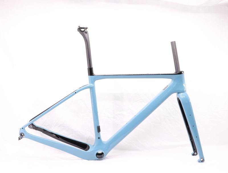 GF-002 Carbon Gravel Bike Frame Light Blue Glossy Finish