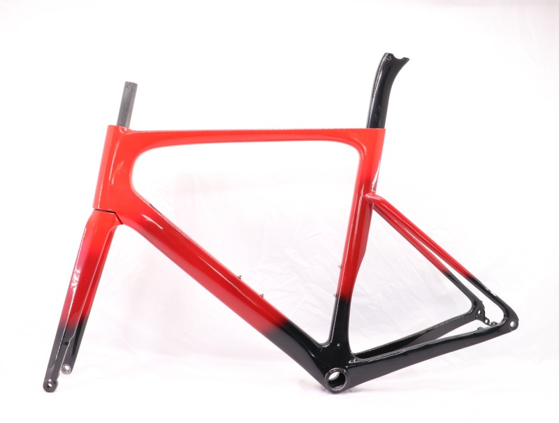 VB-R-099 Custom Paint Aero Road Carbon Bike Frame Red Fading Glossy Paint