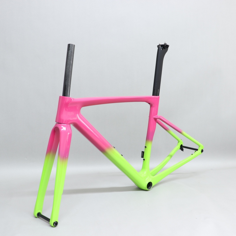 R 168 carbon road bike frame Pink &amp; Neon Green Glossy Paint