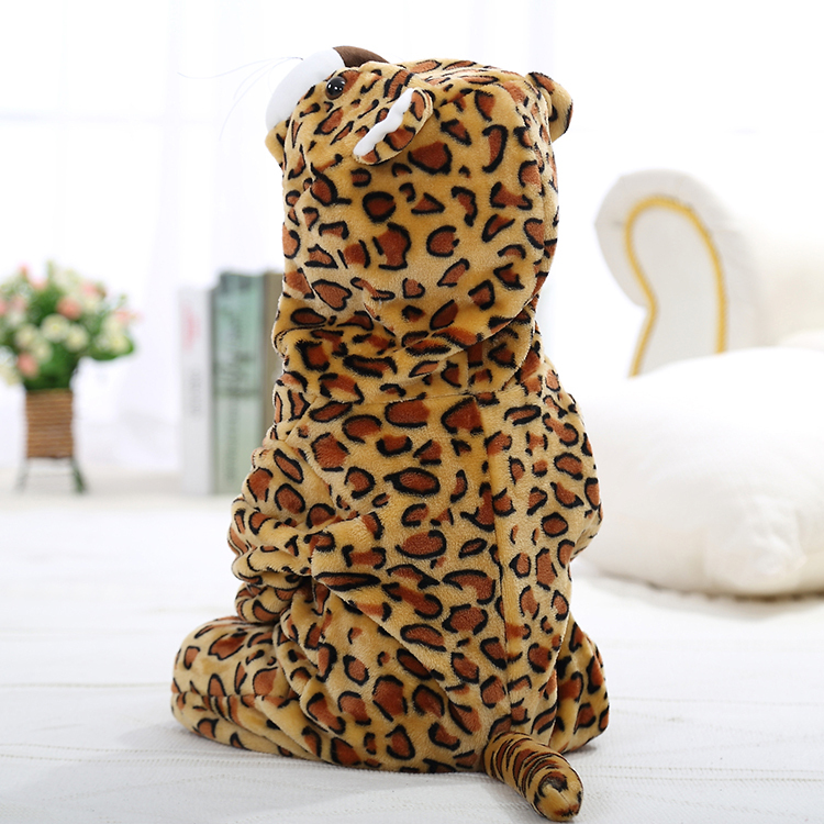 MICHLEY Girls Winter Flannel Jumpsuits Kids Hooded Warm Clothes Autumn Cosplay Leopard Animal Boy Rompers QWE7