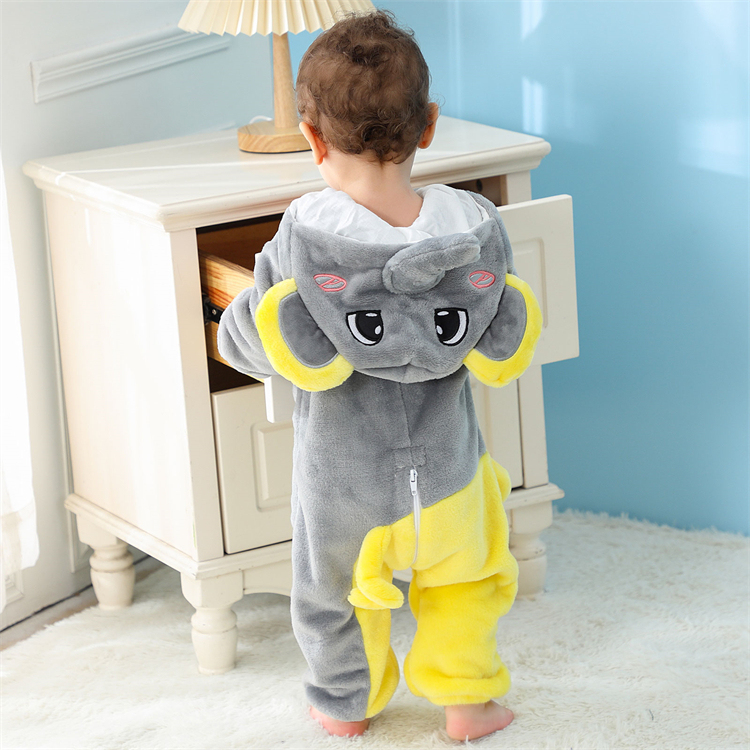 Michley 24M Infant Jumpsuits Girls Cartoon Elephant Flannel Rompers Long Sleeve Winter Baby Boys Onesie ASF6