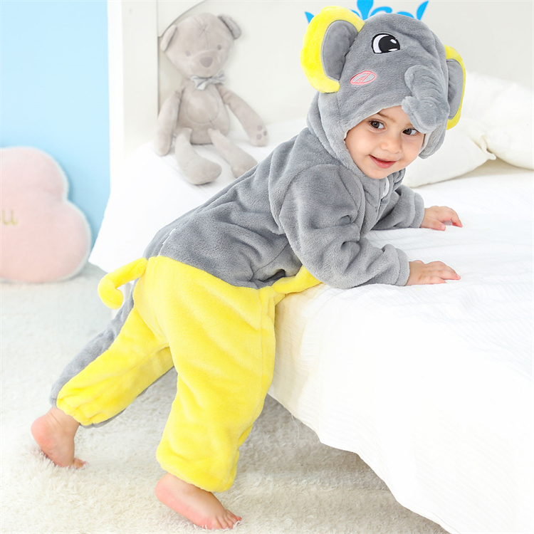 Michley 24M Infant Jumpsuits Girls Cartoon Elephant Flannel Rompers Long Sleeve Winter Baby Boys Onesie ASF6