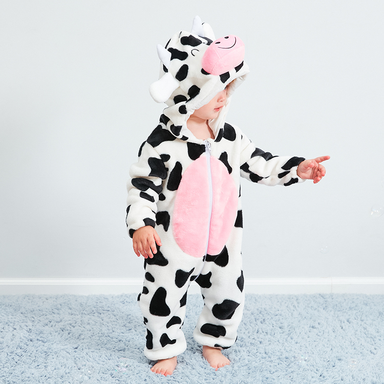 MICHLEY Hot sale for Boys Baby Romper Jumpsuits Unisex Winter Flannel Cow Baby Animal Costume ASD4