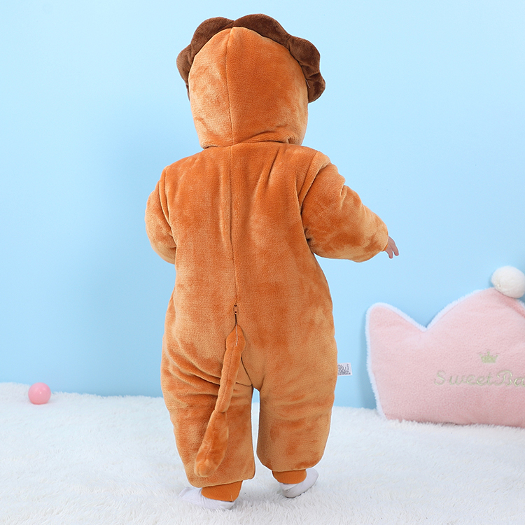 Michley Winter Cartoon Lion Double layer Baby Hooded Rompers Newborn Warm Jumpsuit Outfits Baby Infant Clothes QJM3