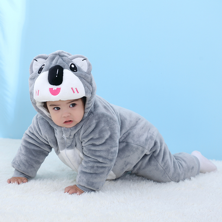 Michley Wholesale Custom Logo Print Cartoon Koala Winter Thickened Unisex Toddler Boys Baby Romper QJM4