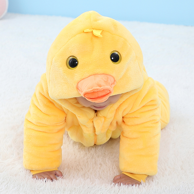 MICHLEY New Arrival Thickening Warm Yellow Duck Animal One Piece Rompers Baby Flannel Sleepsuit Costumes for Kids QJM6