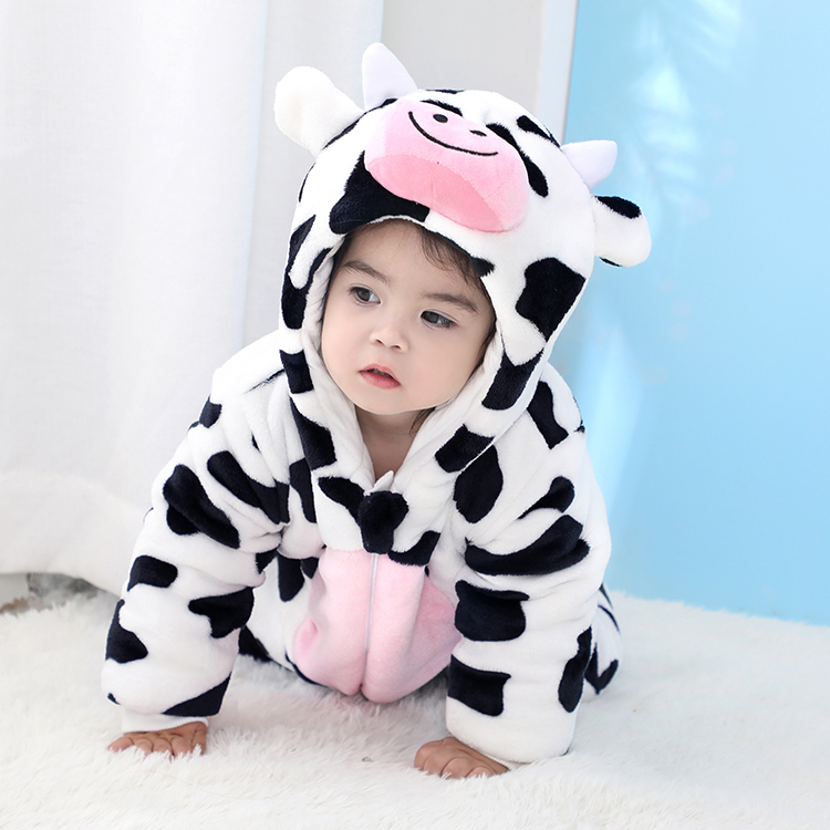 Michley Unisex Winter Warmth Full Sleeve 100% Polyester Boys Jumpsuits Animal Cow Baby Girls' Rompers QJM5