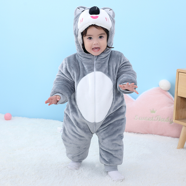 Michley Wholesale Custom Logo Print Cartoon Koala Winter Thickened Unisex Toddler Boys Baby Romper QJM4