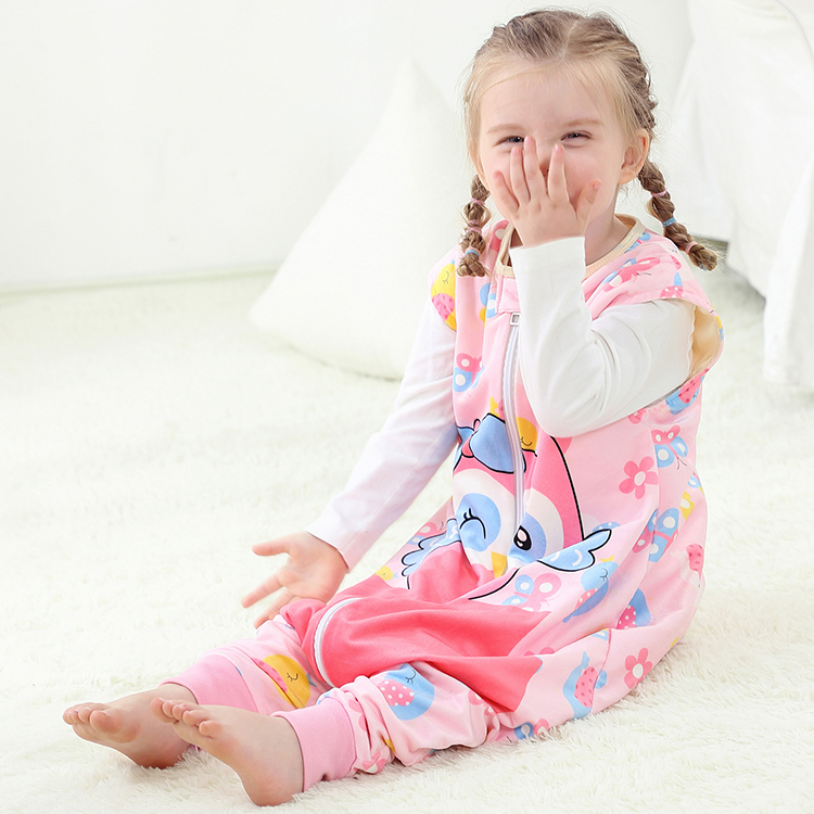 Michley 1-6 Years Girls Pink Animal Sleeping Sack Kids Applique Soft Flannel Spring Children Sleepwear Pajama SD07-PM