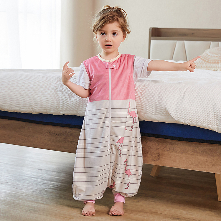 MICHLEY Pink Cartoon Jumpsuits Kids Summer Sleepwear Flannel Baby Sleeping Bag Girl Toddler Pajamas SD04-P
