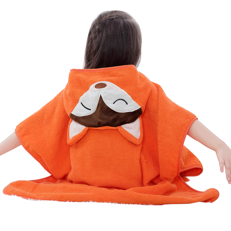MICHLEY Children Fox Orange Bath Robe Kids Hooded Cartoon Ponchos Beach Towel for Kids WEF-O