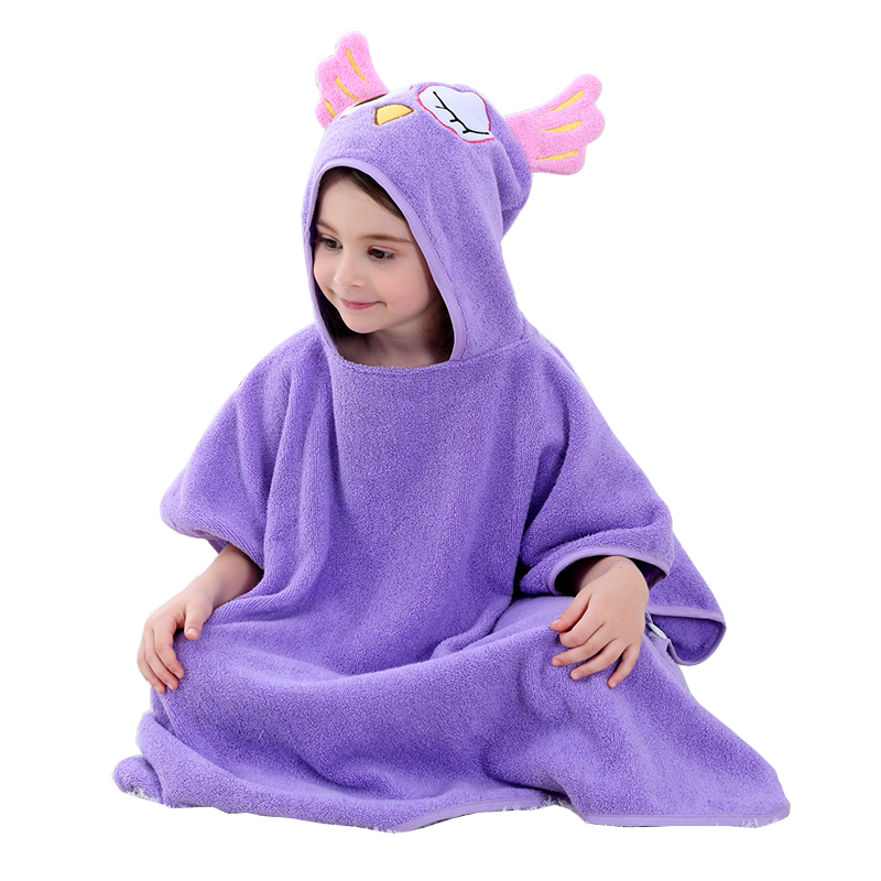 MICHLEY Kids 100% Cotton Hooded Bath Robe Kids Solid Cartoon Ponchos for Kids WED-PU