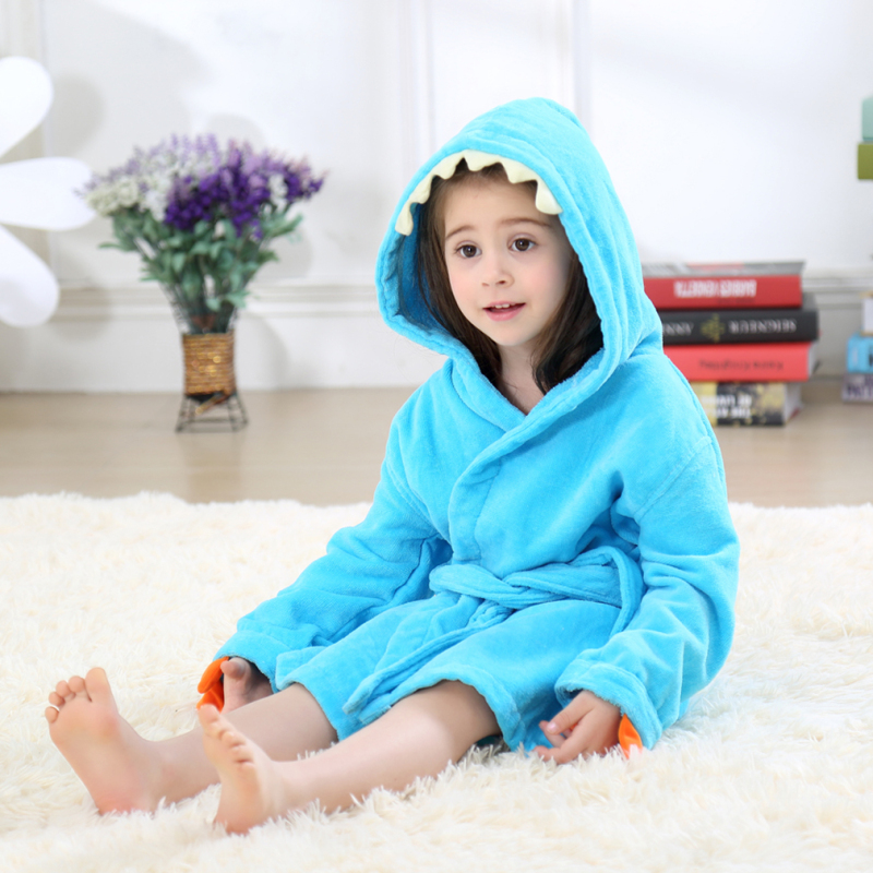 MICHLEY Spring Cartoon Pajamas Girls Beach Spa Robe Unisex 100% Cotton Towels Girls Bathrobe JY0245-BL