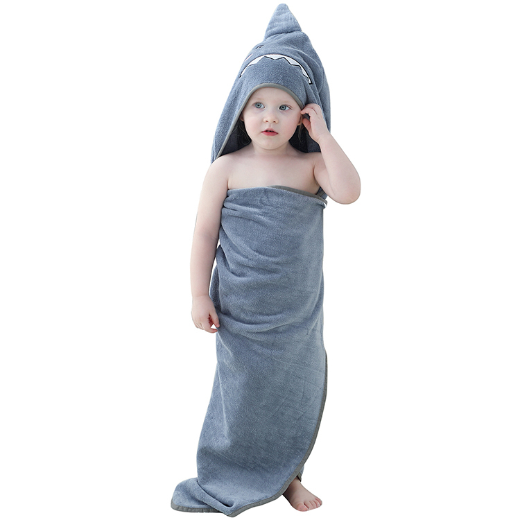MICHLEY Hooded Cute Bath Towel Boys And Girls Shark Absorbent Cartoon Animal Bathrobe Wholesale Kids Towel WEH-GR