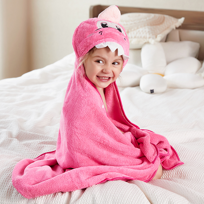 Michley Kids Elephant Towels Girls Flannel Bathrobe Hooded Baby Towel with Hood 20PJ-FKL