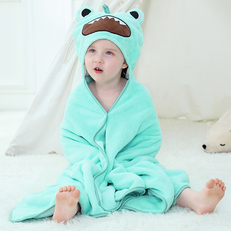 Michley New Animal Cartoon Towels Girls Hooded Plain Flannel Bath Robe Boys Summer Kids Beach Towel WM-frog