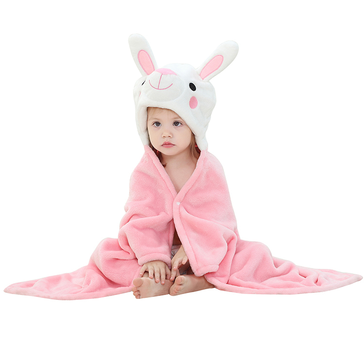 Michley New Design Soft 3D Animal Kids Towels Children hoodie Cartoon Panda Rabbit Flannel Baby Blanket GT-Rabbit