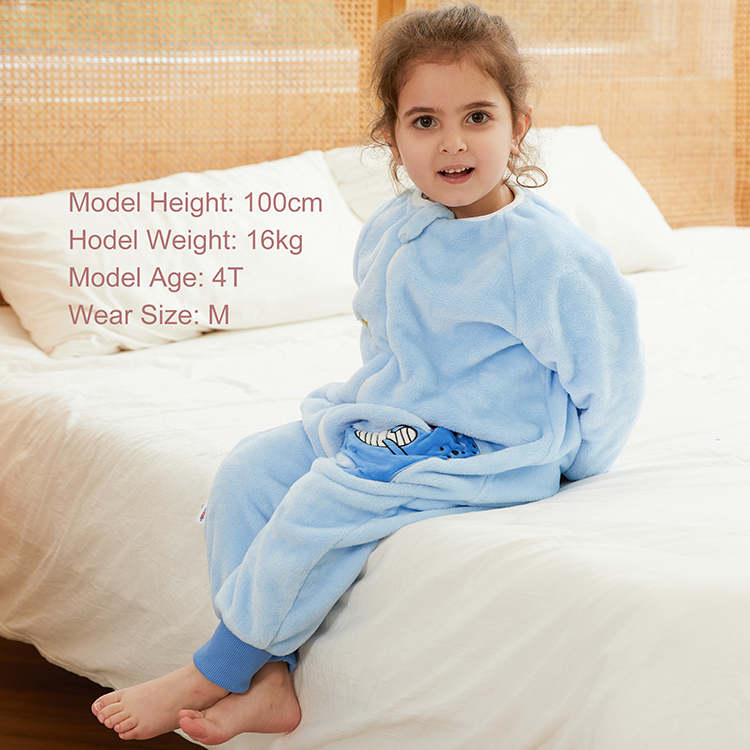Michley 1-5 years kids Sleeping Bag Children Blue Dinosaur  Fleece Onesie Pajamas F01-KL
