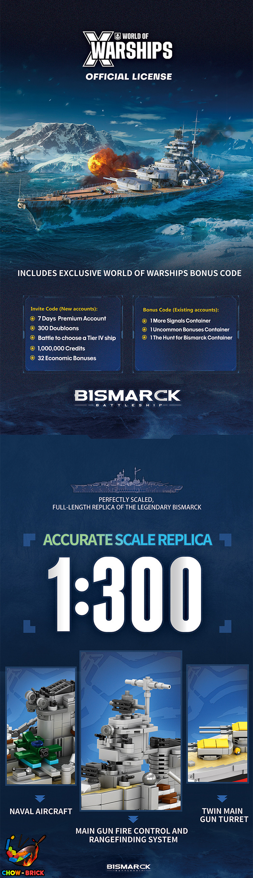 Reobrix 1/300 77051 Bismarck Battleship - View 2 Reobrix 1/300 77051 Bismarck Battleship - View 2