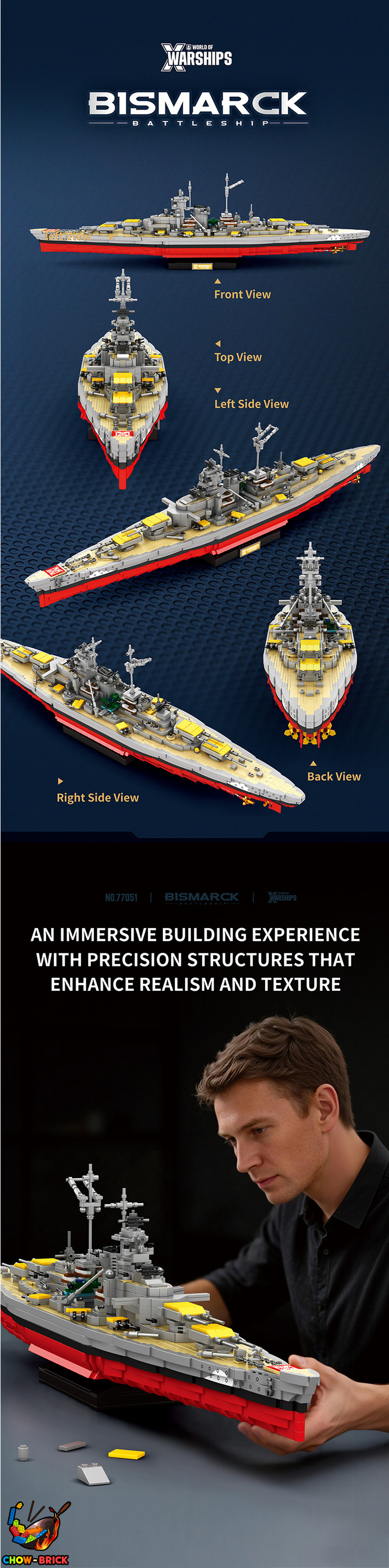 Reobrix 1/300 77051 Bismarck Battleship - View 4 Reobrix 1/300 77051 Bismarck Battleship - View 4