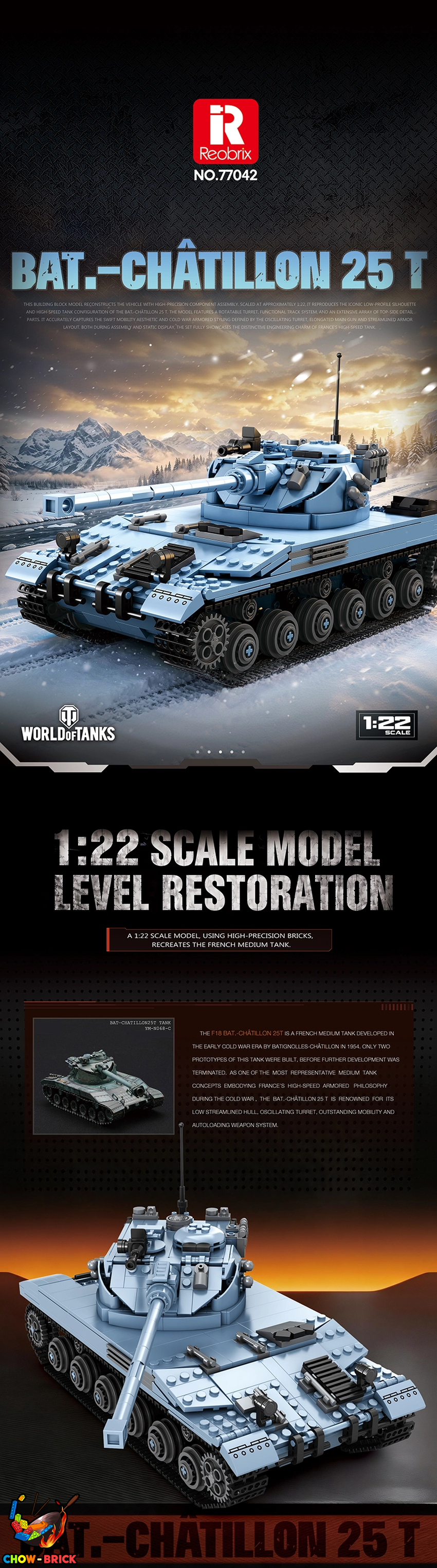 Reobrix 1/22 77042 Bat.-Chatillon 25 T Tank - View 1 Reobrix 1/22 77042 Bat.-Chatillon 25 T Tank - View 1