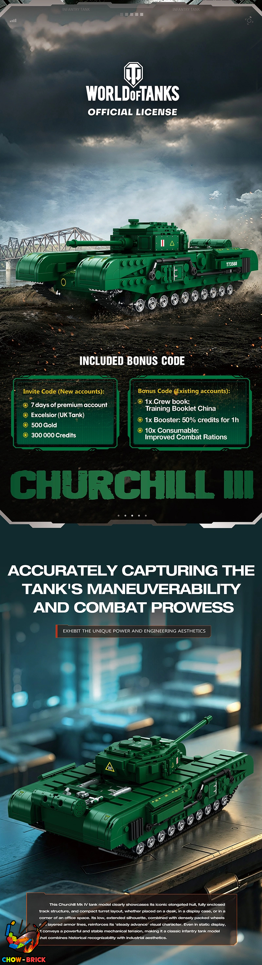 Reobrix 77039 Churchill III Tank - View 2 Reobrix 77039 Churchill III Tank - View 2