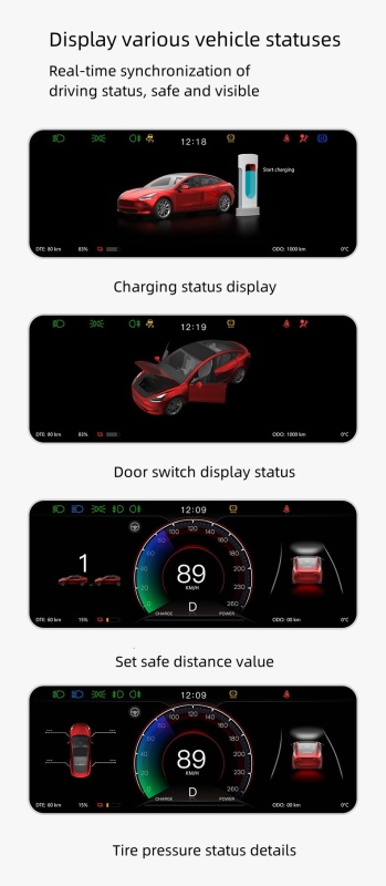 UPSZTEC For Tesla Model 3 Y Head Up Display Screen Dashboard Instrument Panel Speedometer Culster HUD Touch Screen Digital Center Console Dashboard