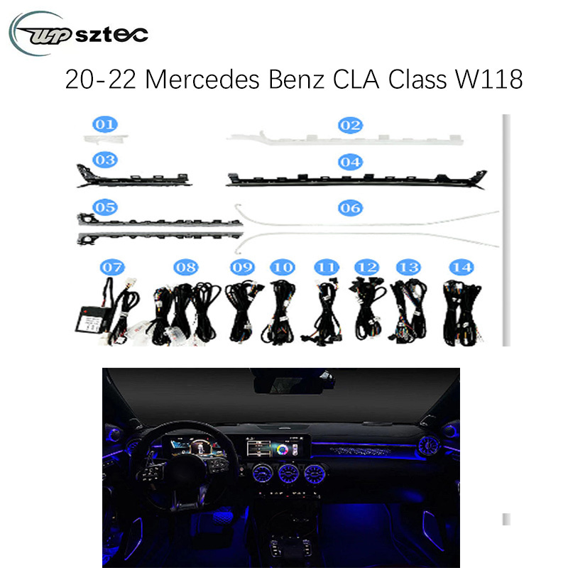 UPSZTEC  64 Colours Ambient Light For Mercedes Benz W177 W118 W247 A/B/CLA/GLA/GLB Class RGB LED Air Vents Car Door Seats Decorative Lamp