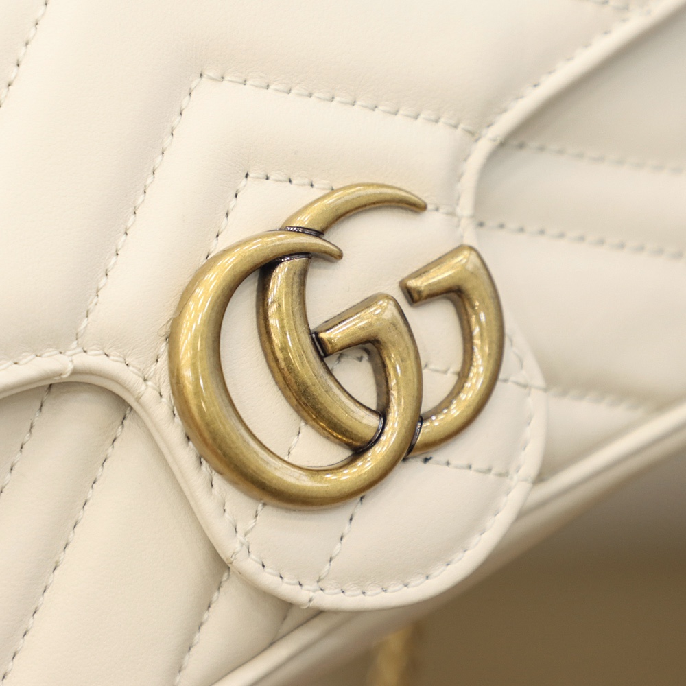 Gucci GG Marmont 鏈條包 白色 細節圖