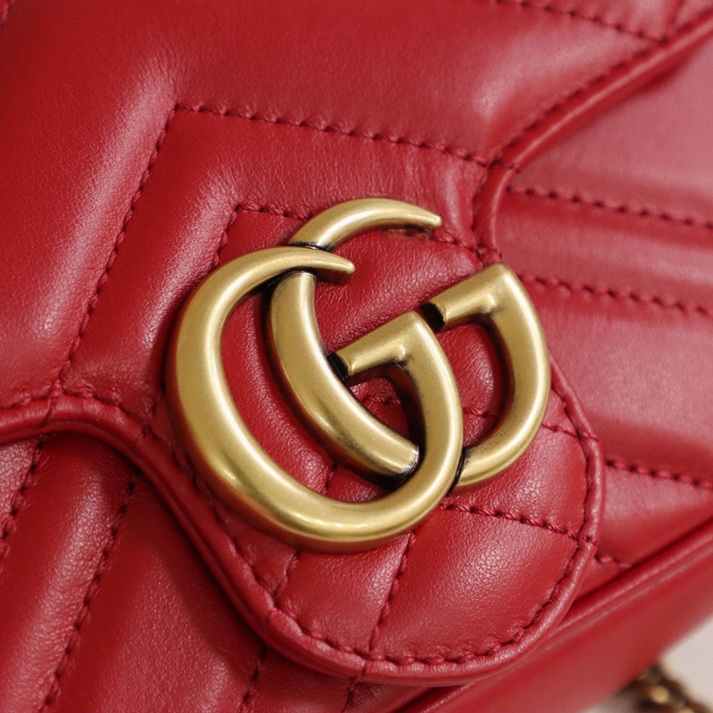Gucci GG Marmont 鏈條包 紅色 細節圖
