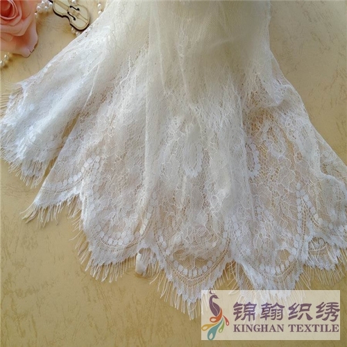 Exquisite Chantilly Lace Fabric in White Soft Eyelash Fabric