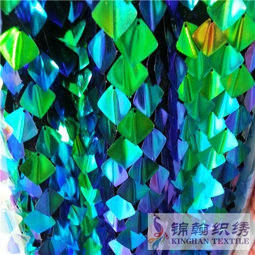 KHSF2002 10mm Square Iridescent Sequin Mesh Fabric Concave-Convex Sequin