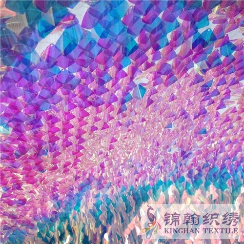 KHSF2002 10mm Square Iridescent Sequin Mesh Fabric Concave-Convex Sequin