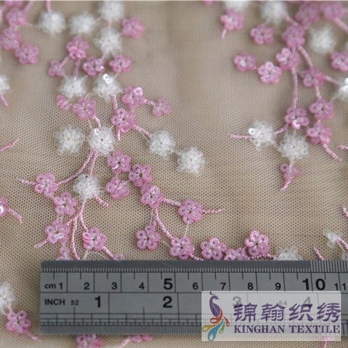 KHSF1001 Pink White Two-Tone Small Plum Mesh 3mm Sequin Embroidered Fabric