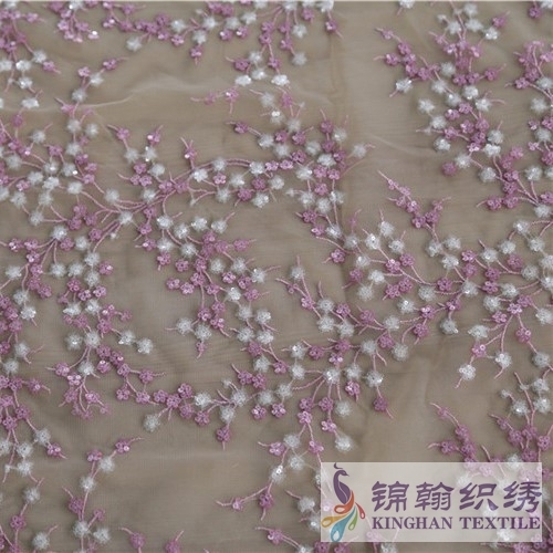 KHSF1001 Pink White Two-Tone Small Plum Mesh 3mm Sequin Embroidered Fabric