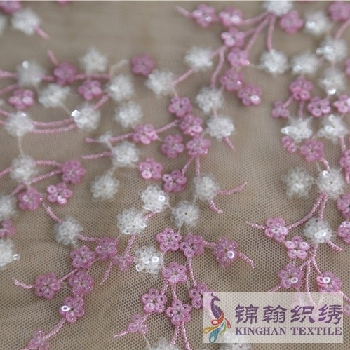 KHSF1001 Pink White Two-Tone Small Plum Mesh 3mm Sequin Embroidered Fabric