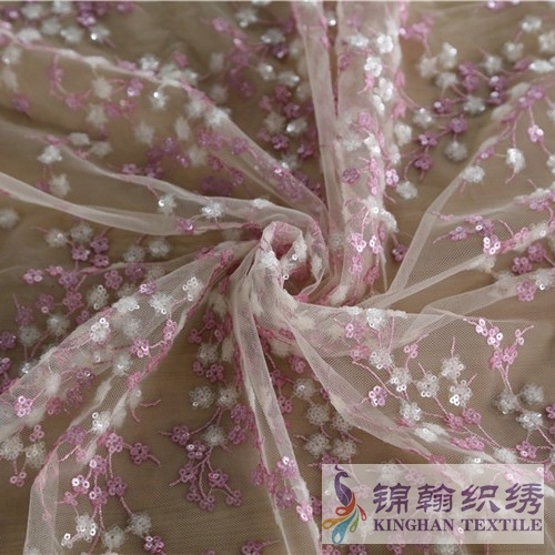 KHSF1001 Pink White Two-Tone Small Plum Mesh 3mm Sequin Embroidered Fabric