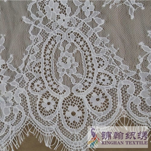 KHLF1001 White Cotton Eyelash Chantilly Lace Fabric