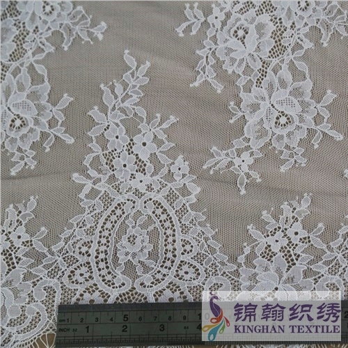 KHLF1001 White Cotton Eyelash Chantilly Lace Fabric