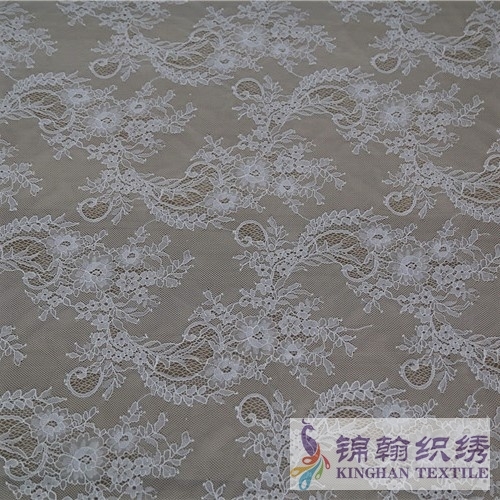 KHLF1004 White Eyelash Chantilly Lace Fabric