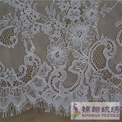 KHLF1004 White Eyelash Chantilly Lace Fabric