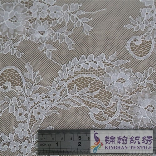 KHLF1004 White Eyelash Chantilly Lace Fabric