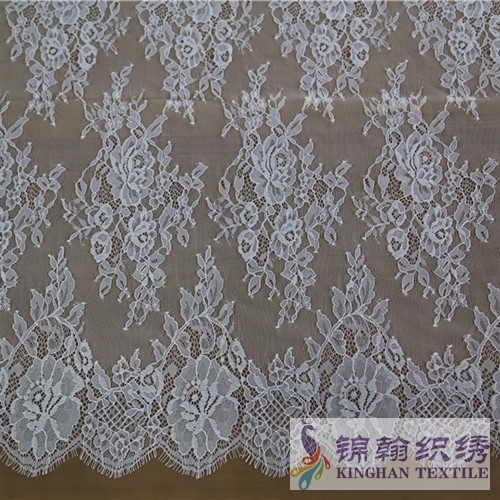 KHLF1002 White Cotton Eyelash Chantilly Lace Fabric